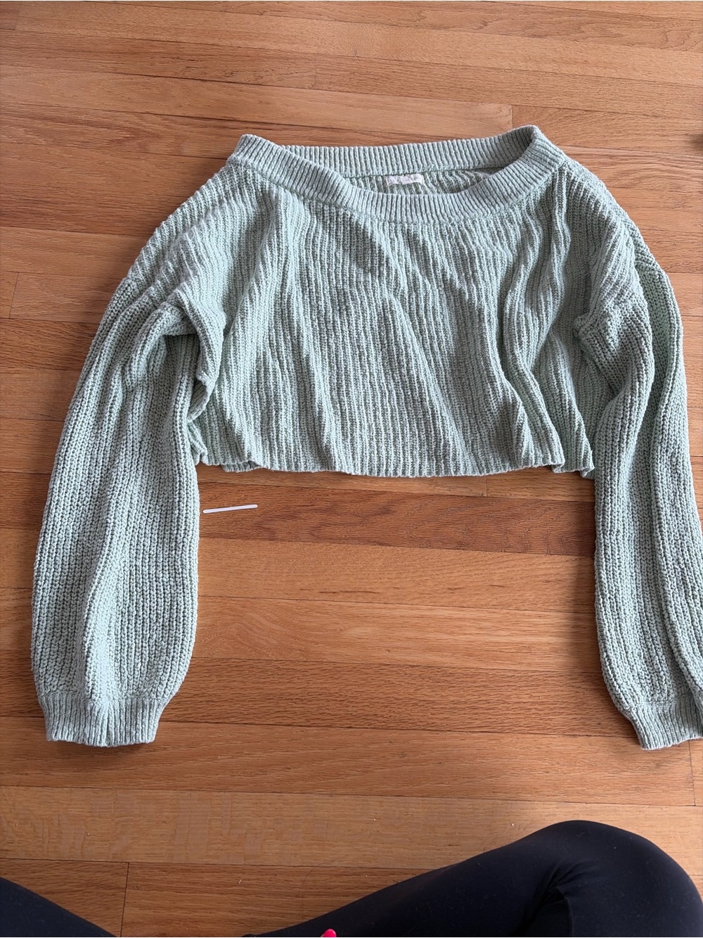La Hearts Light Sage Cropped Crewneck Sweater